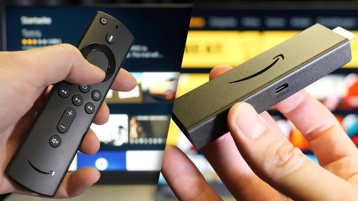 IPTV Fire TV Stick mit Fernbedienung vor dem Fernseher einrichten