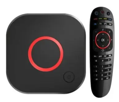 MAG-Box mit Fernbedienung für den Zugang über ein IPTV-Portal